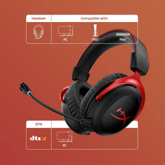 HyperX Cloud 2 Wireless Gaming Headset - For Pc, Ps4, Nintendo Switch, Detachable Noise Cancelling Microphone With Mic, Red