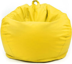 Luxe Decora Classic Round Faux Leather Bean Bag with Polystyrene Beads Filling (XL, Yellow)