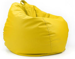 Luxe Decora Classic Round Faux Leather Bean Bag with Polystyrene Beads Filling (XL, Yellow)