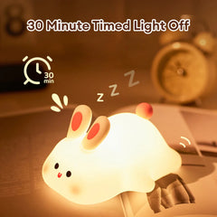 LED Night light Cute Big Face Rabbit Night Light Kid Touch Sensor Timing USB Rechargeable for Birthday Gifts Bedroom Decor