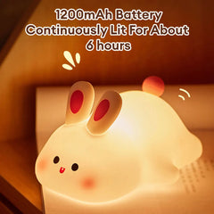 LED Night light Cute Big Face Rabbit Night Light Kid Touch Sensor Timing USB Rechargeable for Birthday Gifts Bedroom Decor