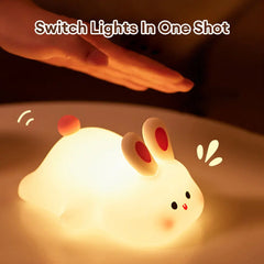 LED Night light Cute Big Face Rabbit Night Light Kid Touch Sensor Timing USB Rechargeable for Birthday Gifts Bedroom Decor