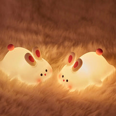 LED Night light Cute Big Face Rabbit Night Light Kid Touch Sensor Timing USB Rechargeable for Birthday Gifts Bedroom Decor