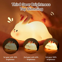 LED Night light Cute Big Face Rabbit Night Light Kid Touch Sensor Timing USB Rechargeable for Birthday Gifts Bedroom Decor