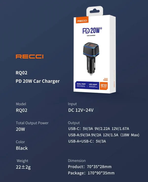 RECCI PD 20W Car Charger - Buygeeni