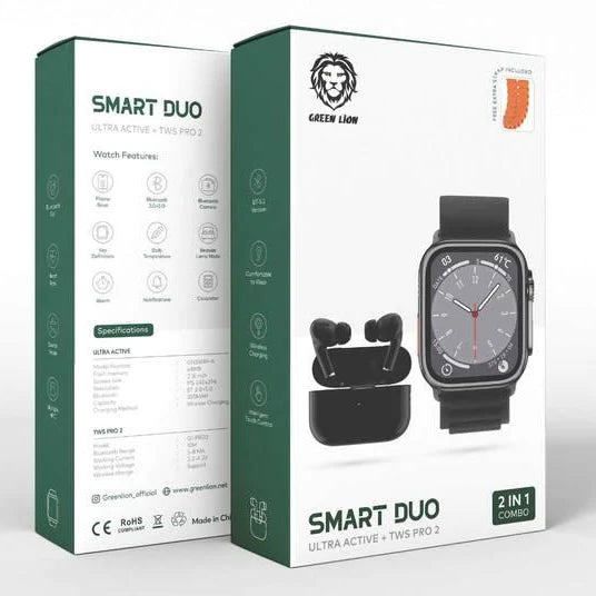 Green Lion 2 In 1 Smart Watch Duo Ultra Active TWS Pro 2 G1 Combo - Buygeeni