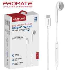 PROMATE Lingo-C Ergonomic In-Ear USB-C Wired Mono Earphone - Buygeeni